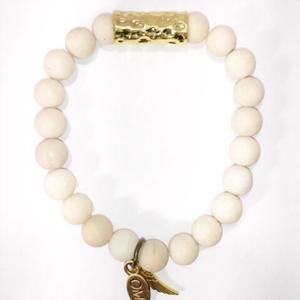NEW OMI women's she is hope petrified wood with gold tube bracelet in white